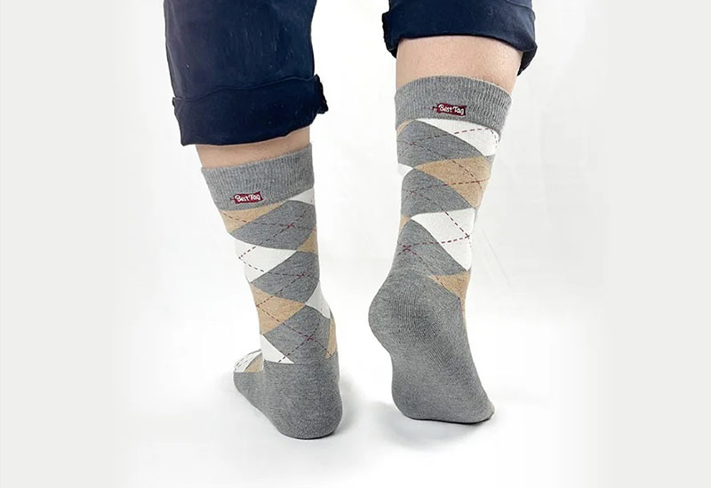 經典菱格紋-淺灰米 厚襪款(2種尺寸)